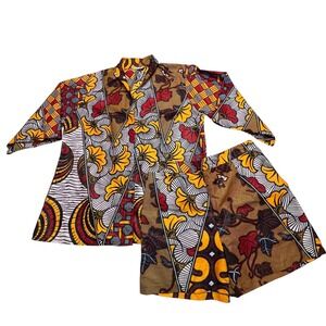 Lapogee‎ African Print Matching Set Women 2X Colorful Blouse Shorts Outfit Bobo